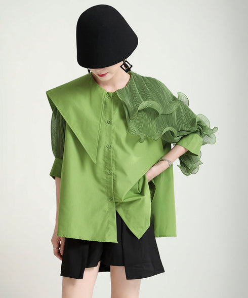Ruffle Pleated Short Blouse